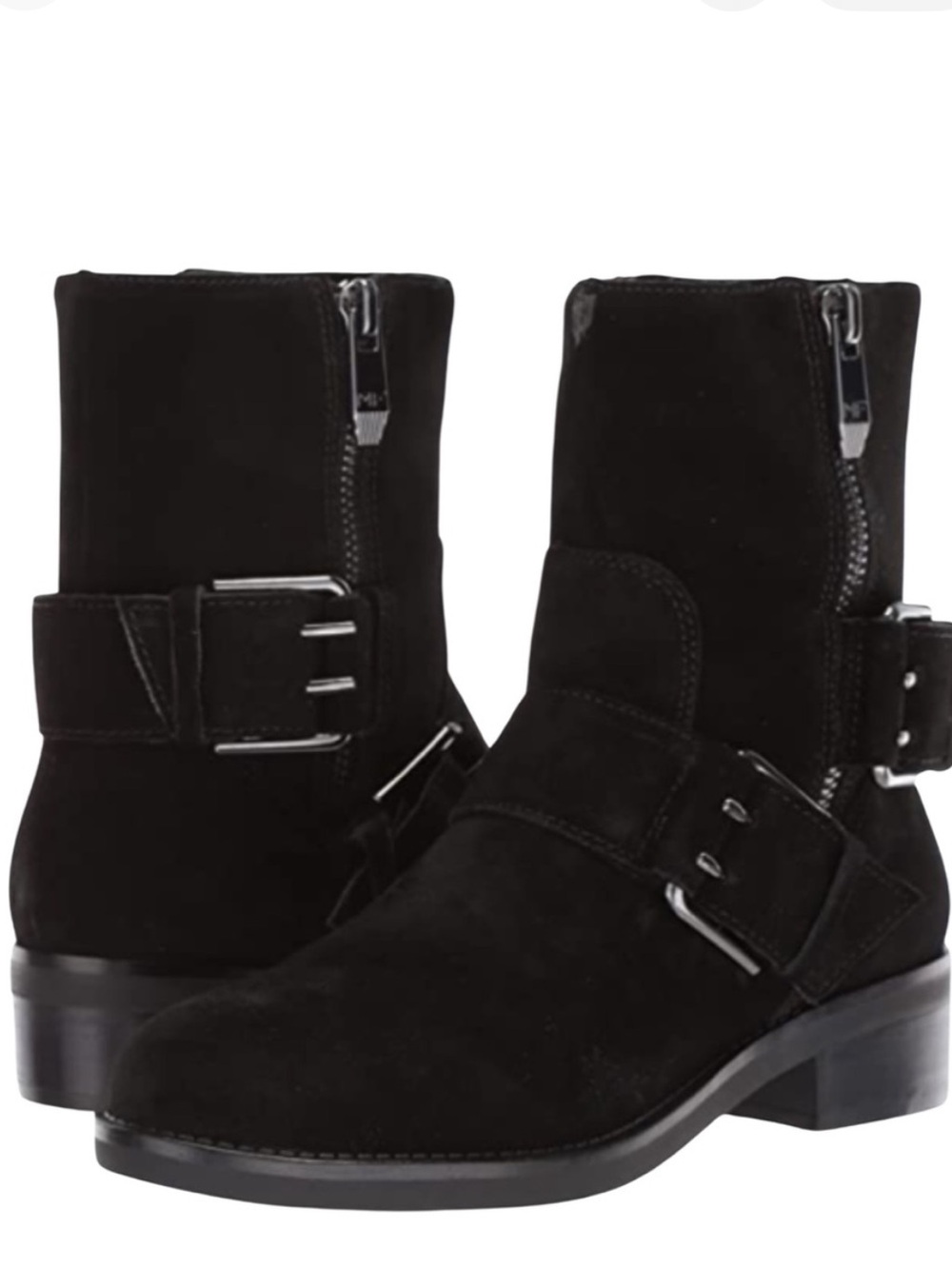 Marc Fisher Black Suede Parole Biker Core Moto Buckle Ankle Boots